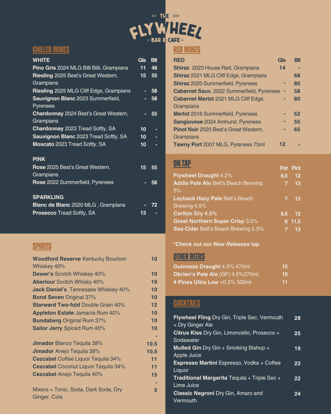The Flywheel Evening Menu