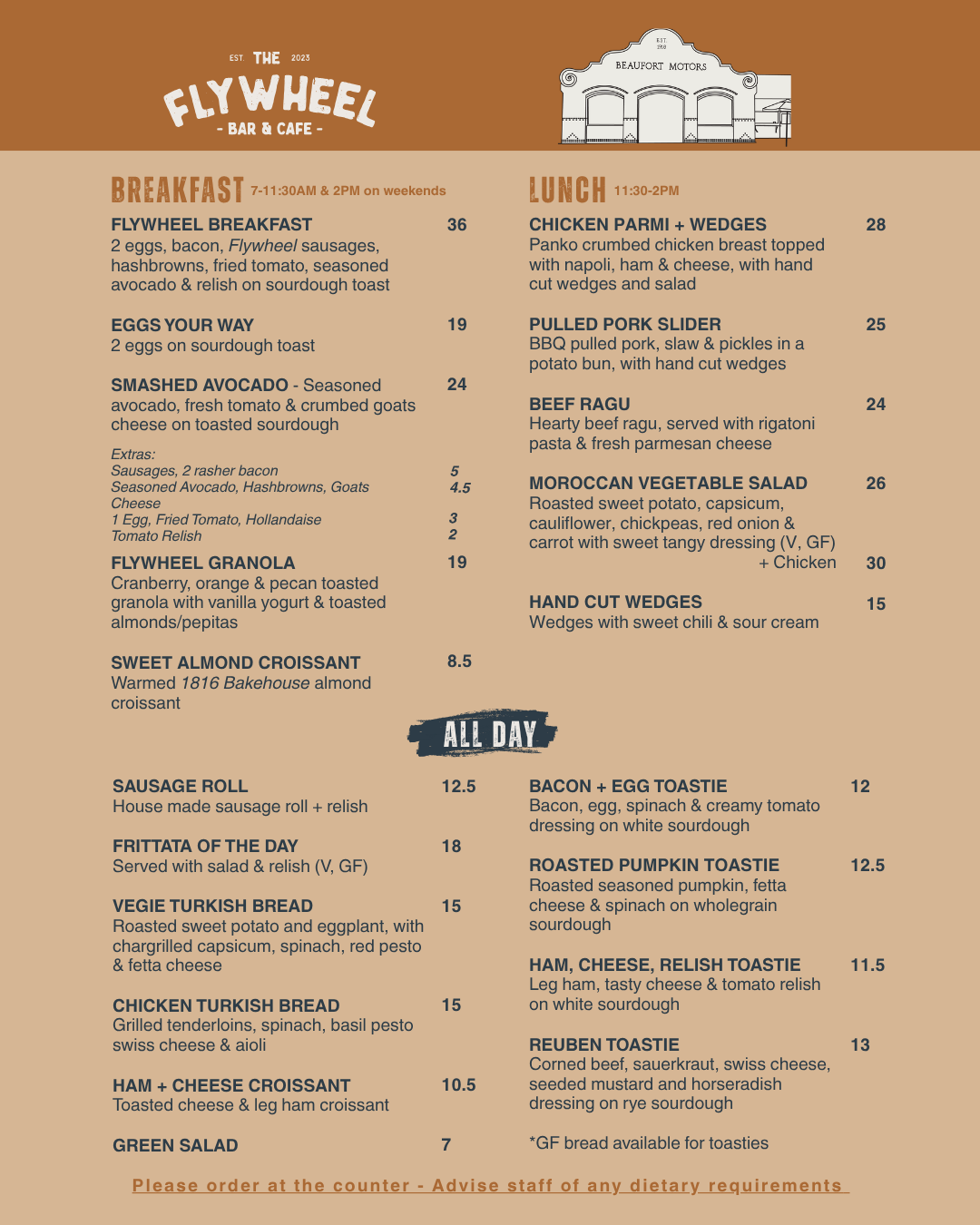 The Flywheel Evening Menu